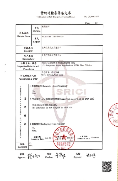 China Shanghai Yixin Chemical Co., Ltd. Certificaciones